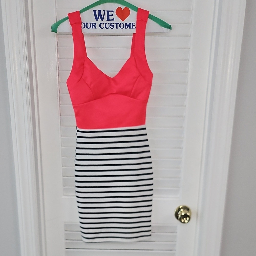 Elegant Pink and Black Striped Dress